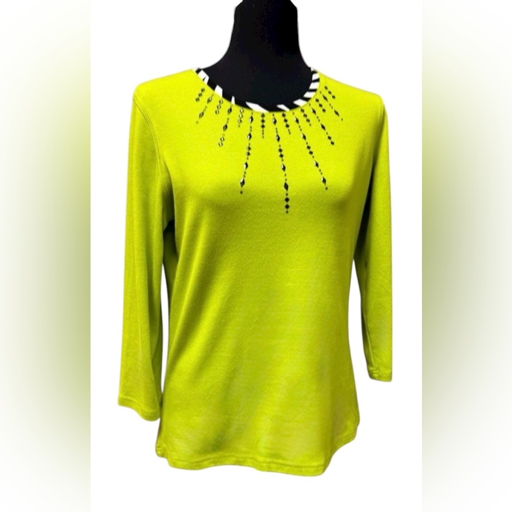 Vincente’ Retro Unique Y2K Vibrant Green Black Beaded Neck Detail Top - Size S